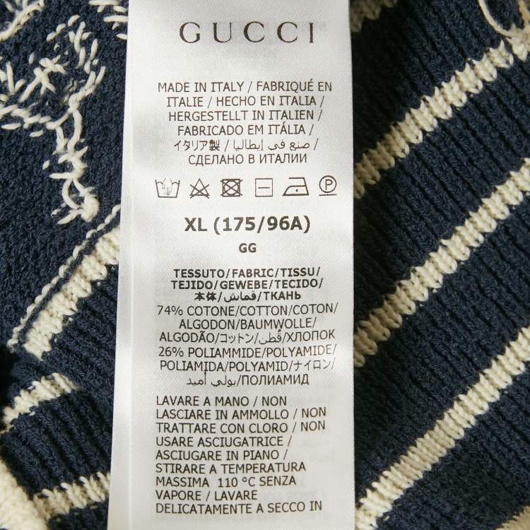 Pre Owned Gucci Navy Blue GG Intarsia Knit Sweater XL 
