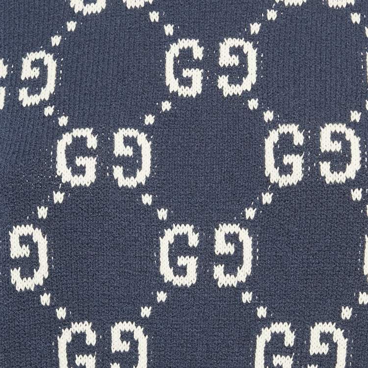 Pre Owned Gucci Navy Blue GG Intarsia Knit Sweater XL 