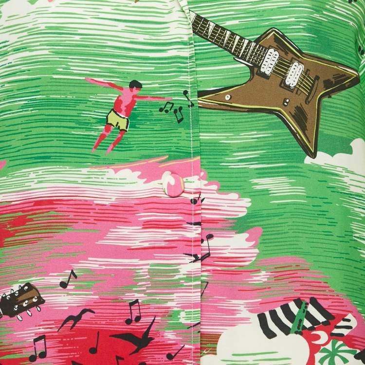 Pre Owned Gucci Green Love Parade Print Crepe Short Half Sleeve Shirt M