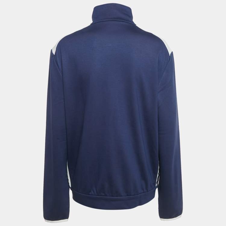 Pre Owned Gucci Navy Blue Side Striped Jersey Zip-Up Jacket XL