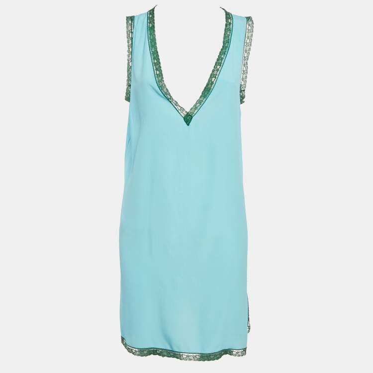 Pre Owned Gucci Blue Printed Shift Dress M