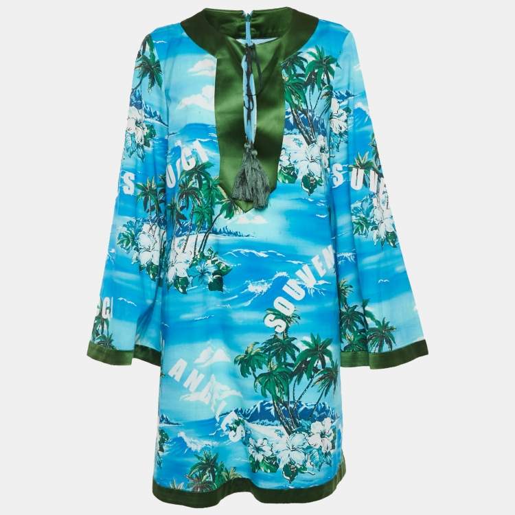 Pre Owned Gucci Blue Printed Shift Dress M
