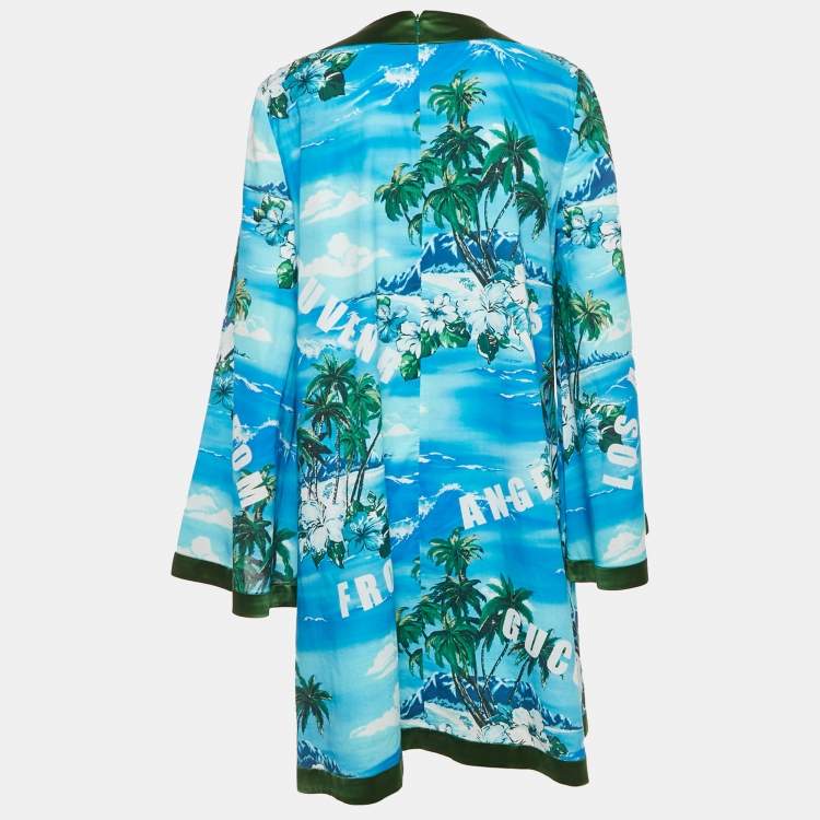 Pre Owned Gucci Blue Printed Shift Dress M