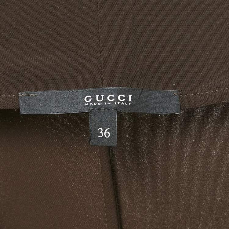 Pre Owned Gucci Dark Brown Crepe Crossover Neck Mini Dress XS