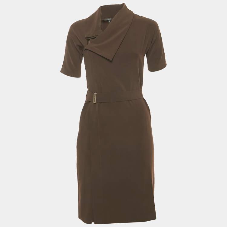 Pre Owned Gucci Dark Brown Crepe Crossover Neck Mini Dress XS