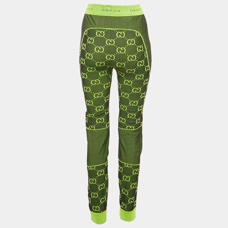 Pre Owned Gucci Green GG Jacquard Knit Leggings M