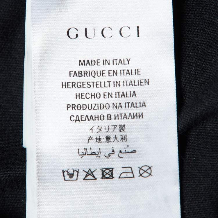 Pre Owned Gucci Black Logo Print Sequined Embellished Collar T-Shirt XS