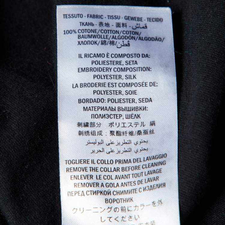 Pre Owned Gucci Black Logo Print Sequined Embellished Collar T-Shirt XS