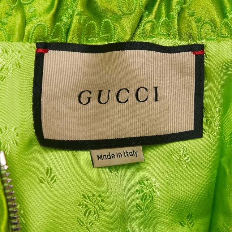 Pre Owned Gucci Green GG Supreme Embroidery Silk Zip-Up Jacket M