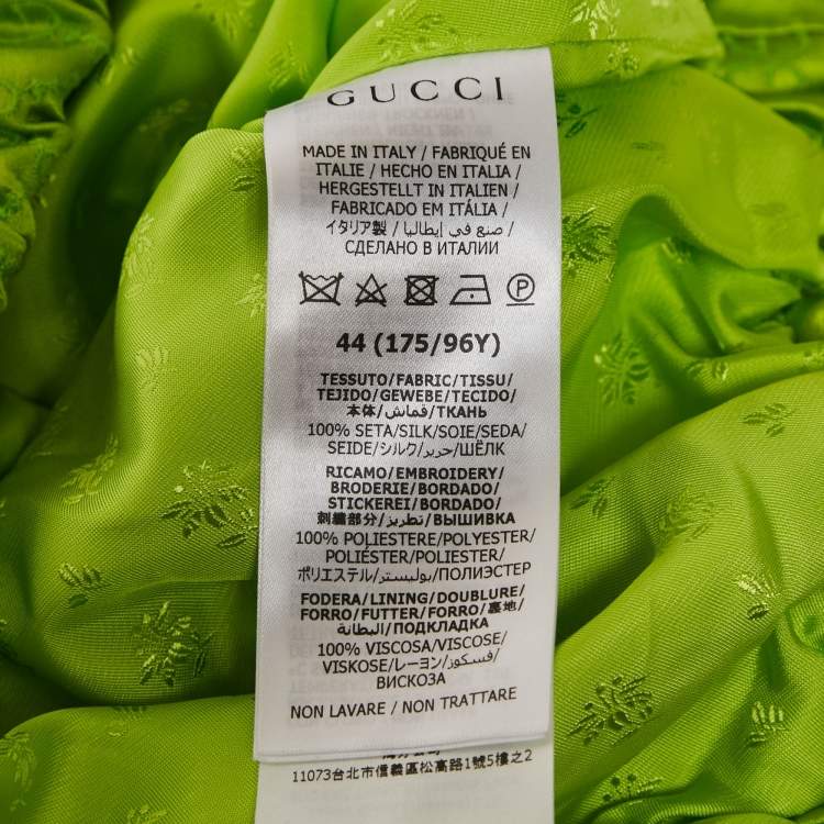 Pre Owned Gucci Green GG Supreme Embroidery Silk Zip-Up Jacket M
