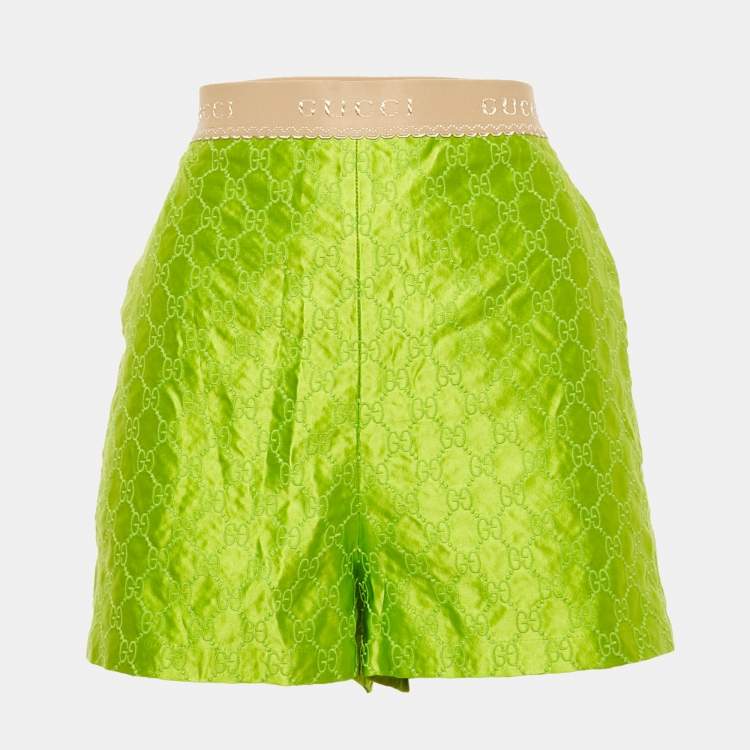 Pre Owned Gucci Green Logo Embroidery Silk Short M