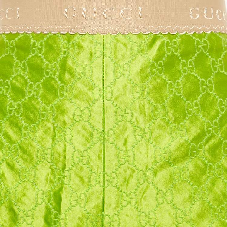 Pre Owned Gucci Green Logo Embroidery Silk Short M
