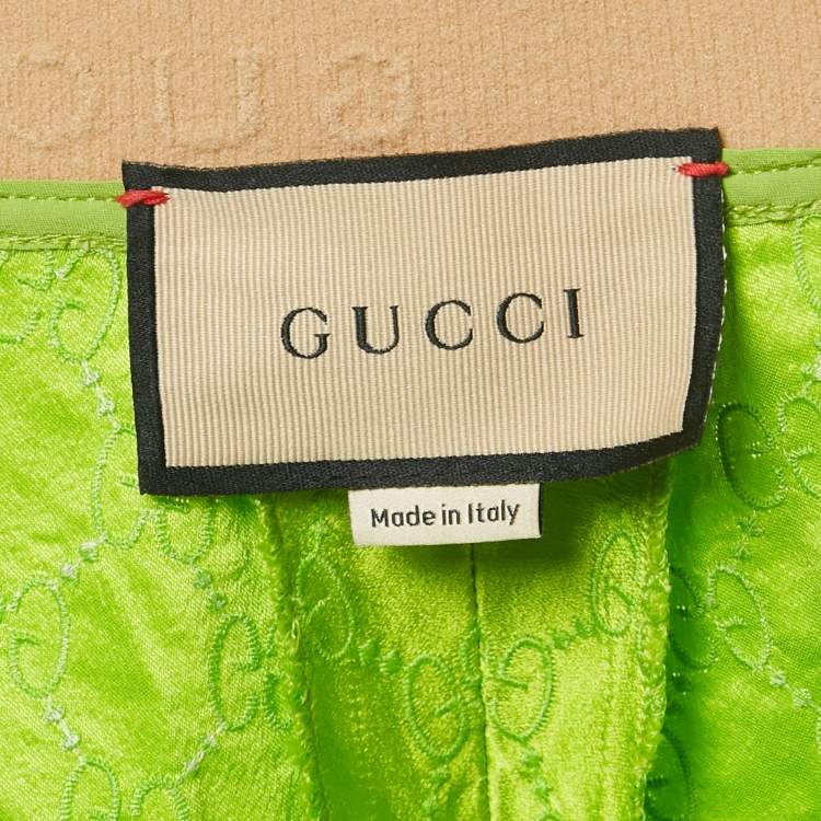 Pre Owned Gucci Green Logo Embroidery Silk Short M