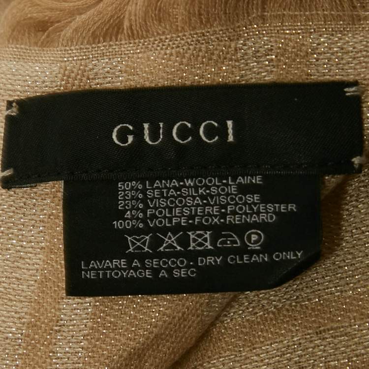 Pre Owned Gucci Beige Fur Trim Lamé Wool Poncho One Size 