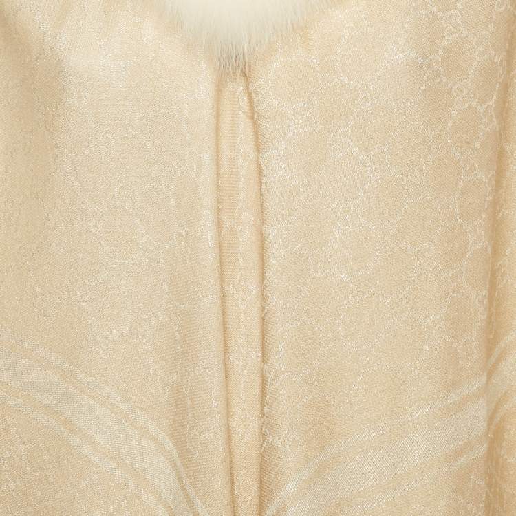 Pre Owned Gucci Beige Fur Trim Lamé Wool Poncho One Size 