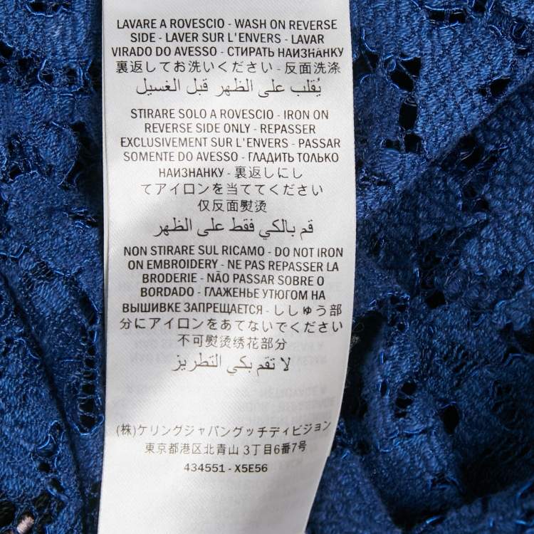Pre Owned Gucci Blue Butterfly Applique Lace Crewneck T-Shirt L