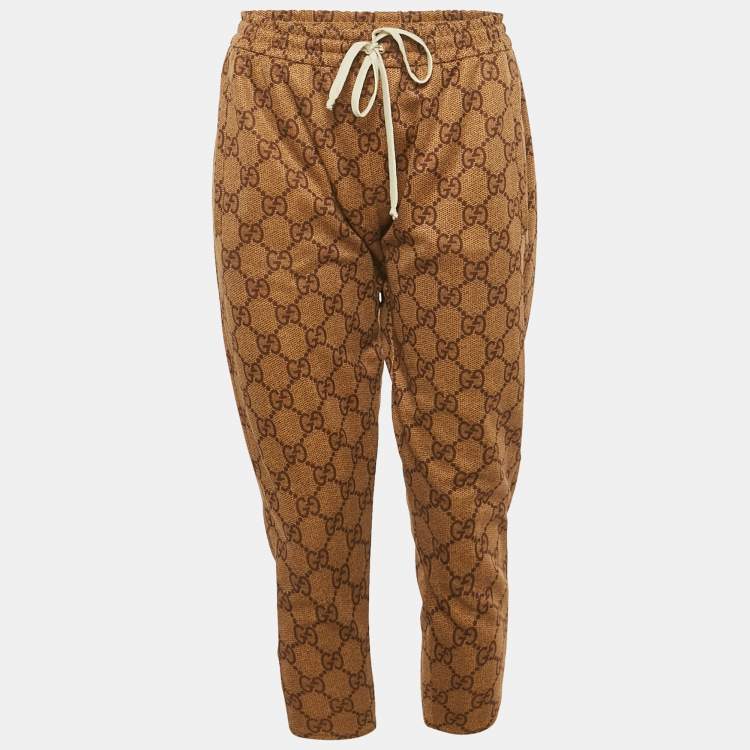 Pre Owned Gucci Brown GG Jersey Drawstring Trackpants M