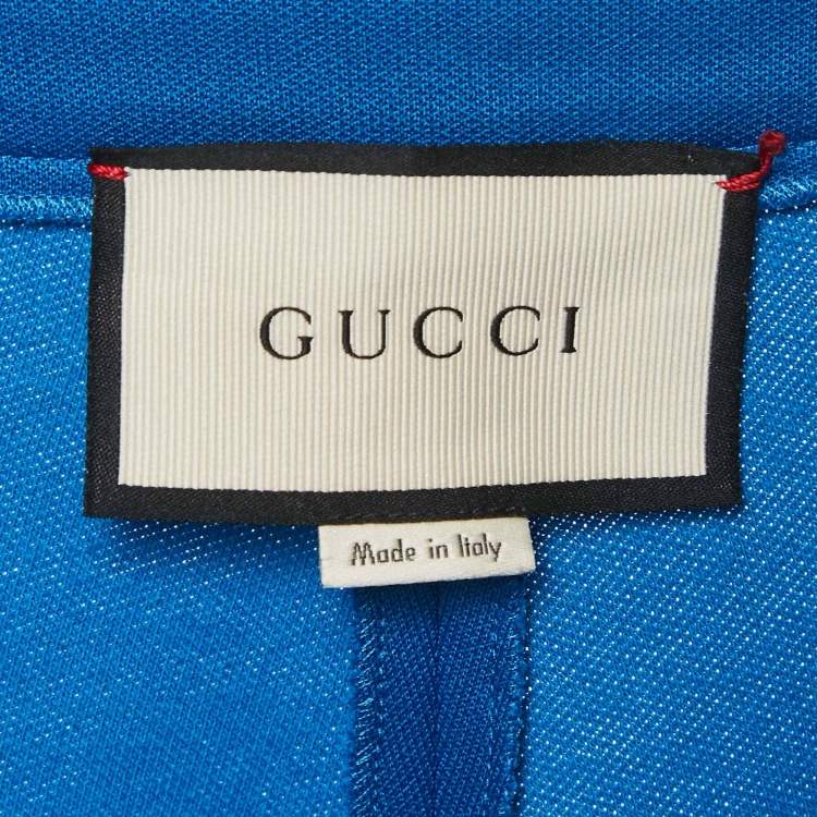 Pre Owned Gucci Blue Floral Applique Jersey Stirrup Trousers XS