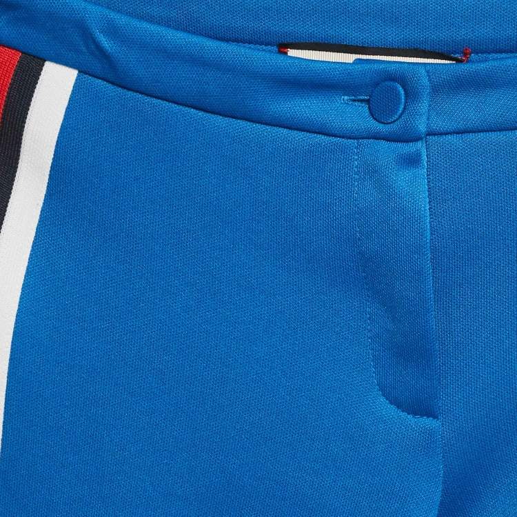Pre Owned Gucci Blue Floral Applique Jersey Stirrup Trousers XS
