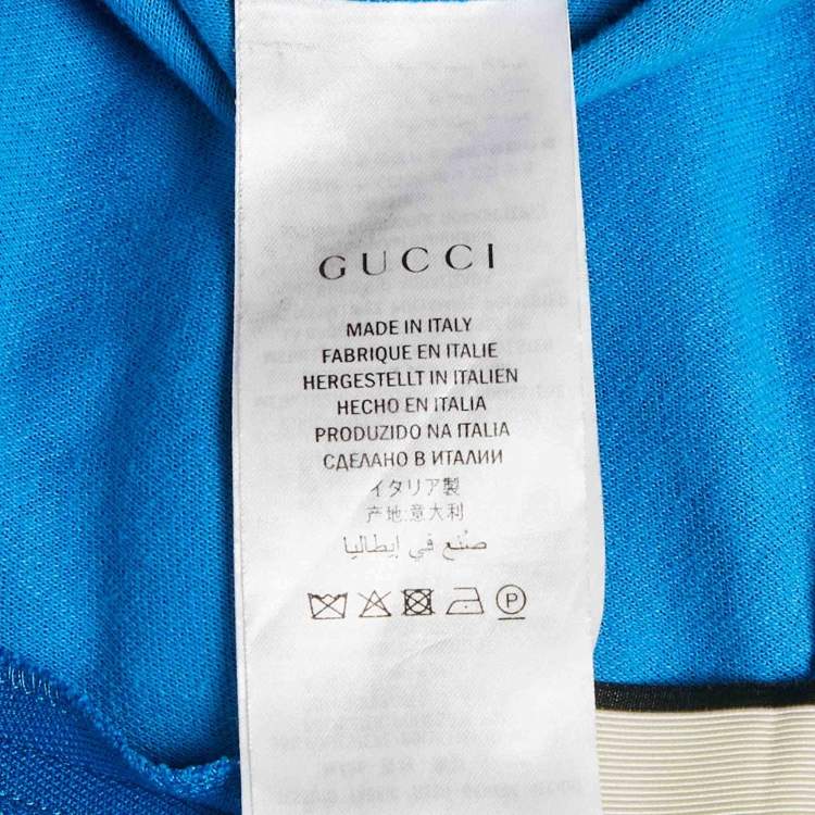 Pre Owned Gucci Blue Floral Applique Jersey Stirrup Trousers XS