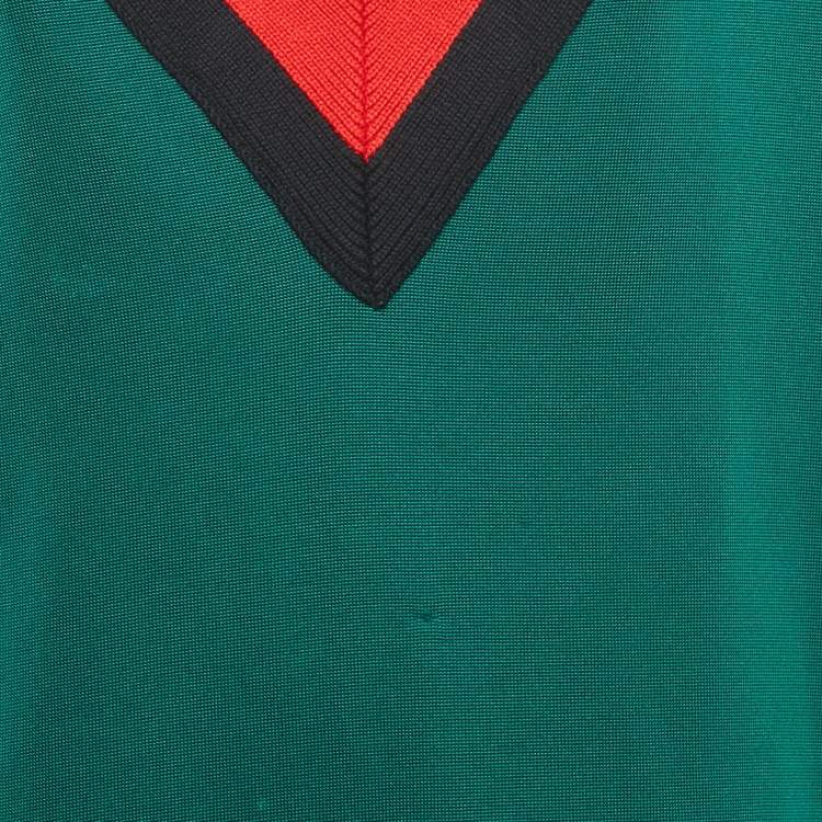 Pre Owned Gucci Green Jersey Web Stripe Varsity Mini Dress M