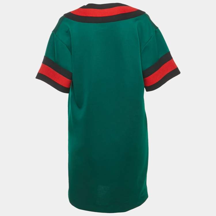 Pre Owned Gucci Green Jersey Web Stripe Varsity Mini Dress M