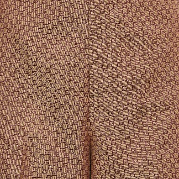 مملوكة مسبقًا Gucci Brown Square G Jacquard Wool Wide Leg Trousers M