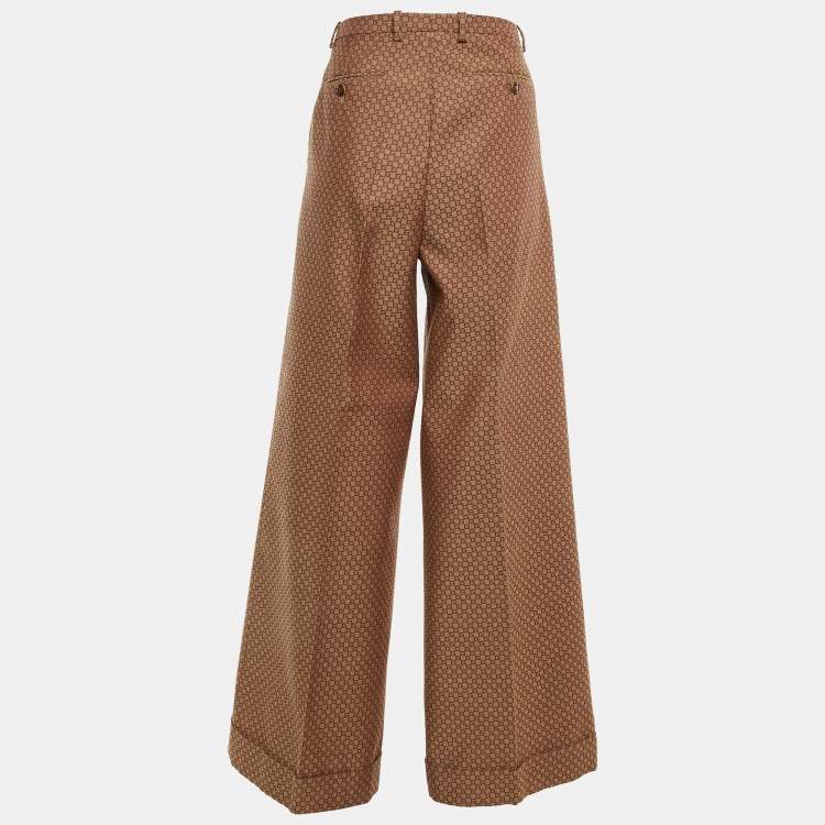 مملوكة مسبقًا Gucci Brown Square G Jacquard Wool Wide Leg Trousers M