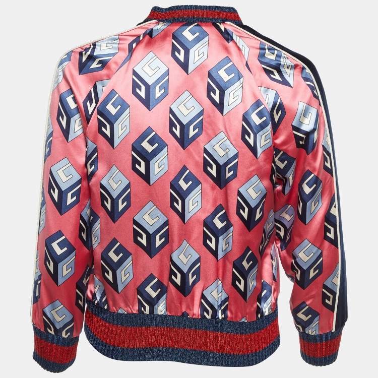 Pre Owned Gucci Pink GG Print Silk Satin Duchesse Bomber Jacket S