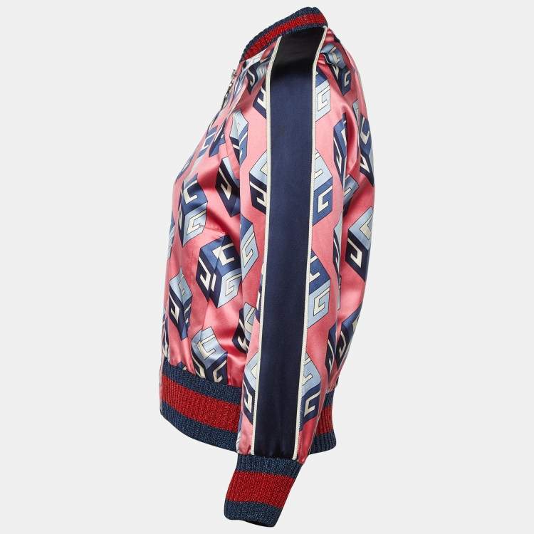 Pre Owned Gucci Pink GG Print Silk Satin Duchesse Bomber Jacket S