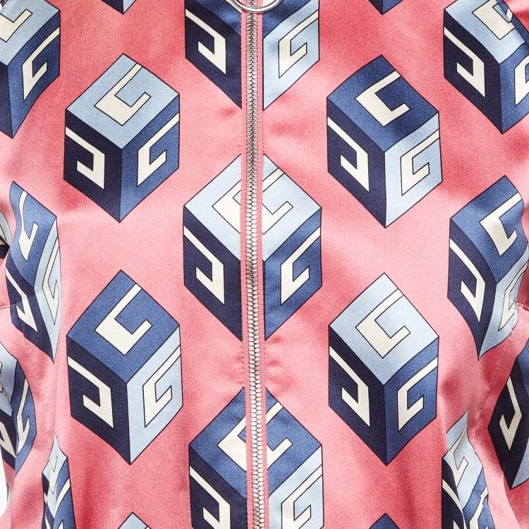 Pre Owned Gucci Pink GG Print Silk Satin Duchesse Bomber Jacket S