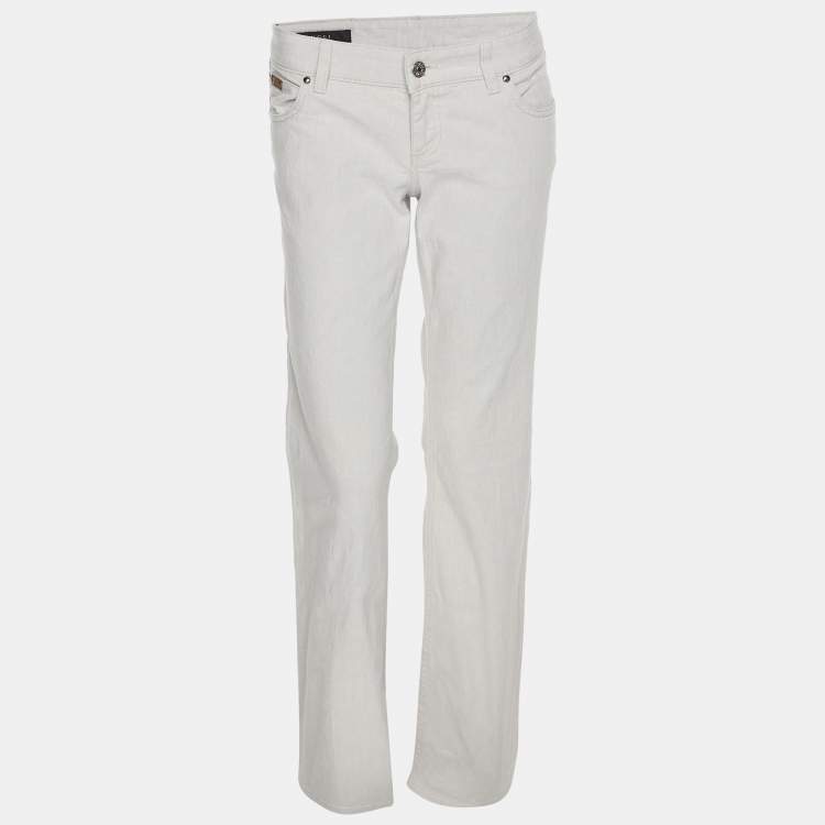 Pre Owned Gucci Off White Denim Wide Leg Pants M