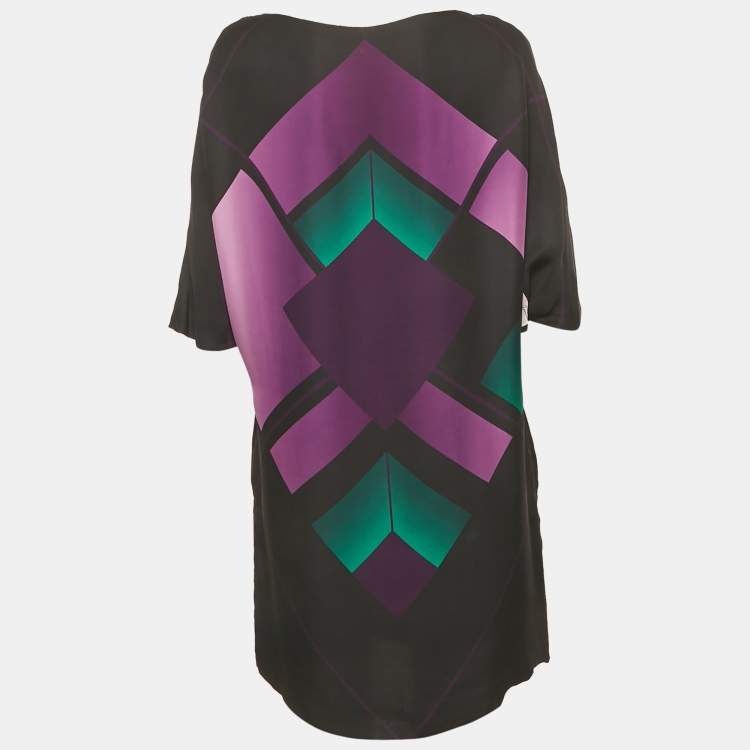 Pre Owned Gucci Black Printed Silk Mini Dress S