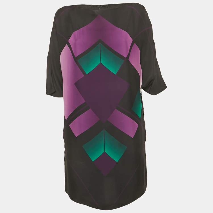 Pre Owned Gucci Black Printed Silk Mini Dress S