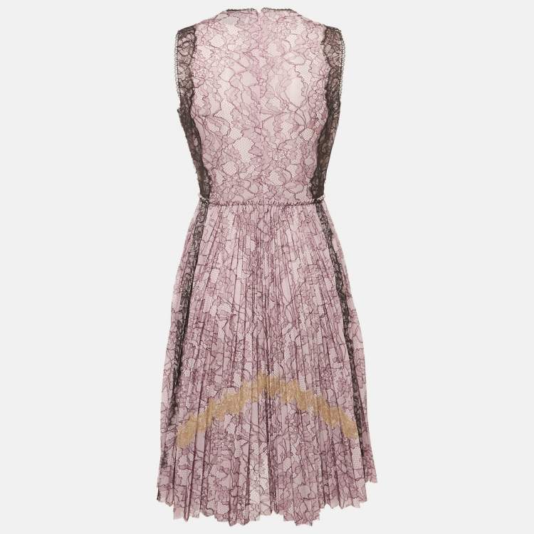 Pre Owned Gucci Purple Lace Pleated Midi Dress M