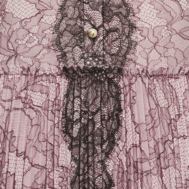 Pre Owned Gucci Purple Lace Pleated Midi Dress M