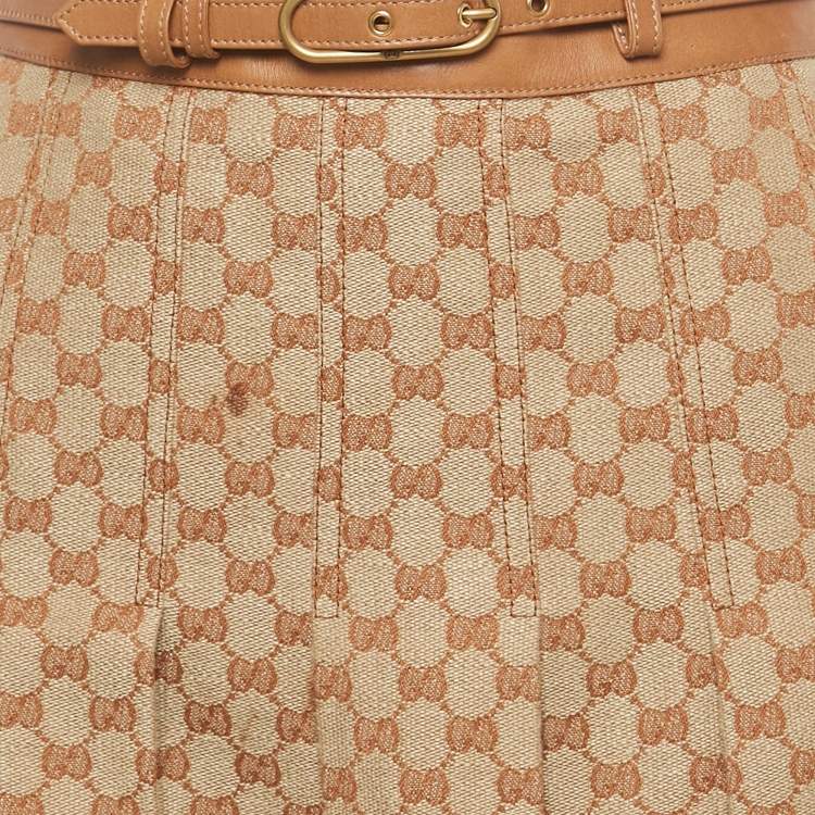 Pre Owned Gucci Brown GG Canvas Pleated Midi Dress S