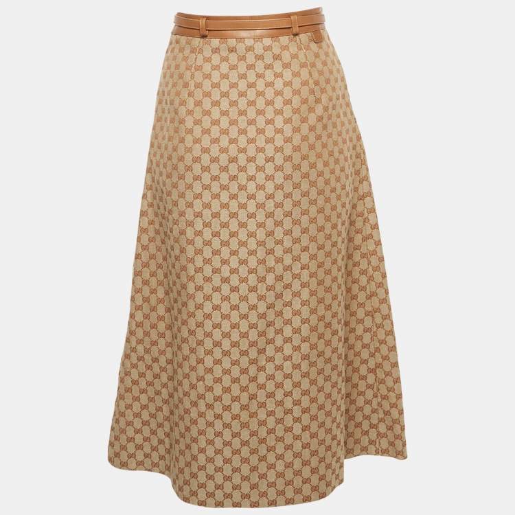 Pre Owned Gucci Brown GG Canvas Pleated Midi Dress S