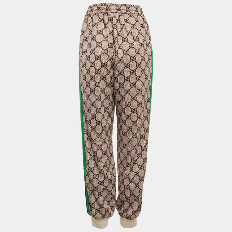 Pre Owned Gucci Cream GG Supreme Print  Jersey Track Pants L