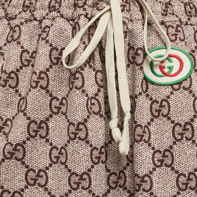 Pre Owned Gucci Cream GG Supreme Print  Jersey Track Pants L