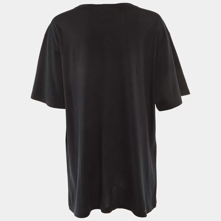 Pre Owned Gucci Black Logo Printed Cotton Knit Sequin Embellished T-Shirt XL