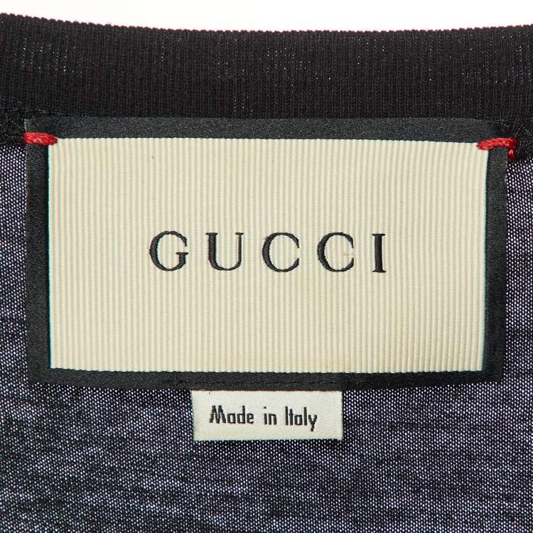 Pre Owned Gucci Black Logo Printed Cotton Knit Sequin Embellished T-Shirt XL