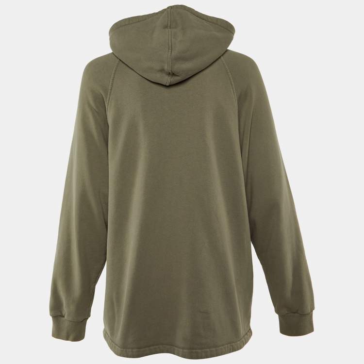 Pre Owned Gucci Grey Cotton Knit Logo Stripe Detail Oversized Hoodie XS