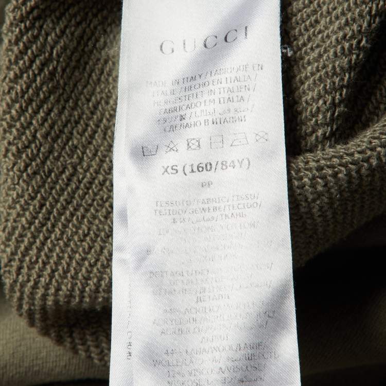 Pre Owned Gucci Grey Cotton Knit Logo Stripe Detail Oversized Hoodie XS