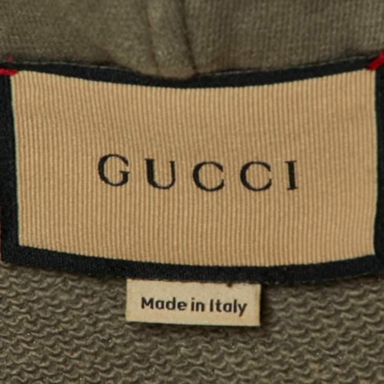 Pre Owned Gucci Grey Cotton Knit Logo Stripe Detail Oversized Hoodie XS