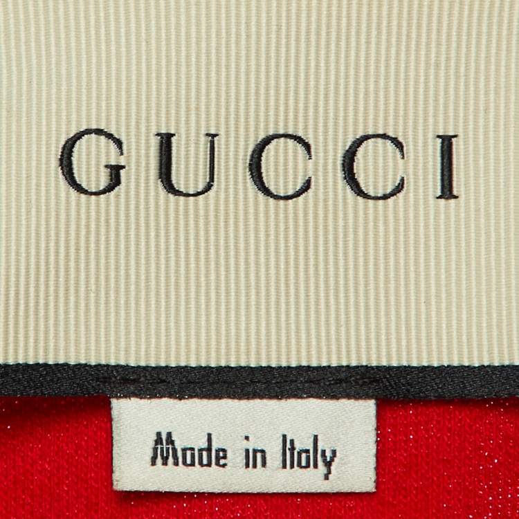 Pre Owned Gucci Red Cotton Blend Knit Floral Patch Detail Zip-Up Jacket S