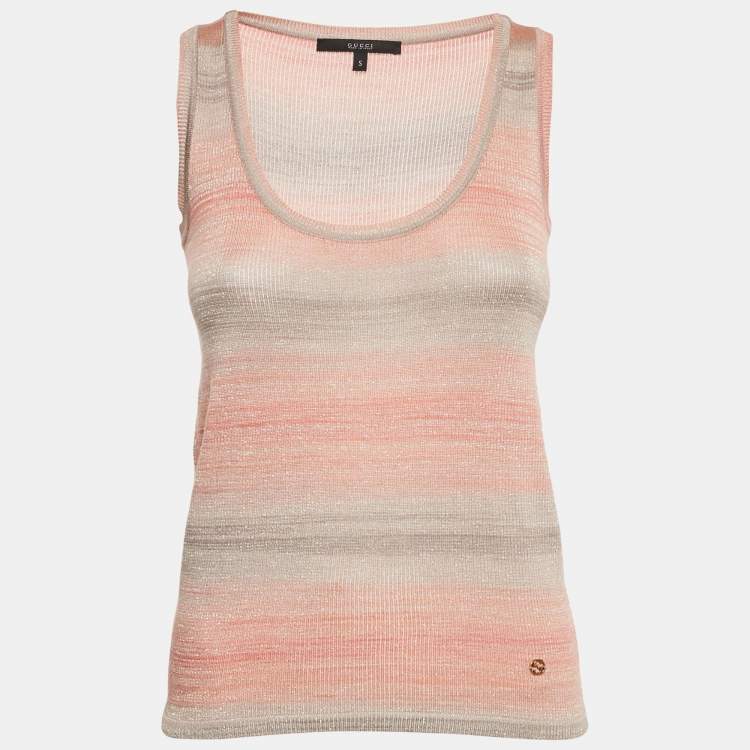 Pre Owned Gucci Orange Lurex Knit GG logo Detail Tank Top S 