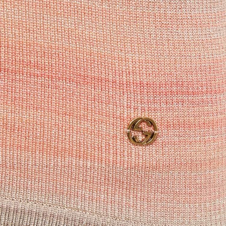 Pre Owned Gucci Orange Lurex Knit GG logo Detail Tank Top S 