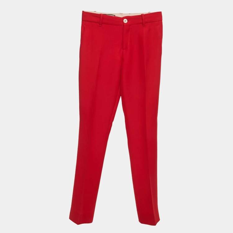 Pre Owned Gucci Red Crepe Flared Trousers S