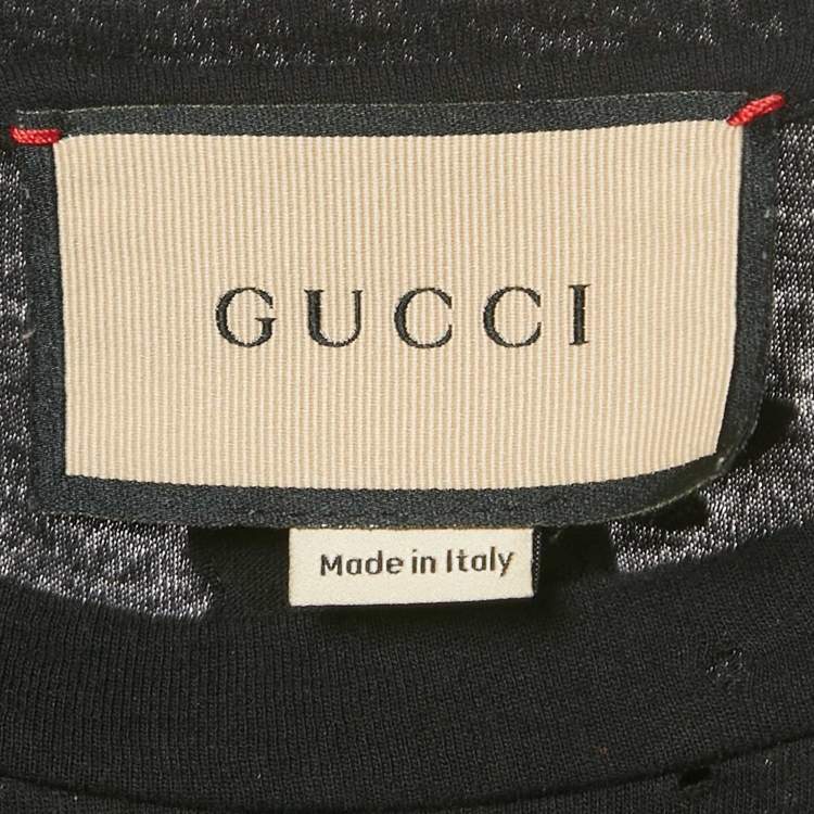 Pre Owned Gucci Black Vintage Logo Print Cotton Distressed T-Shirt M